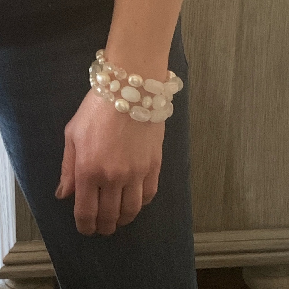 Rose Quartz White Bracelet with 3 strands